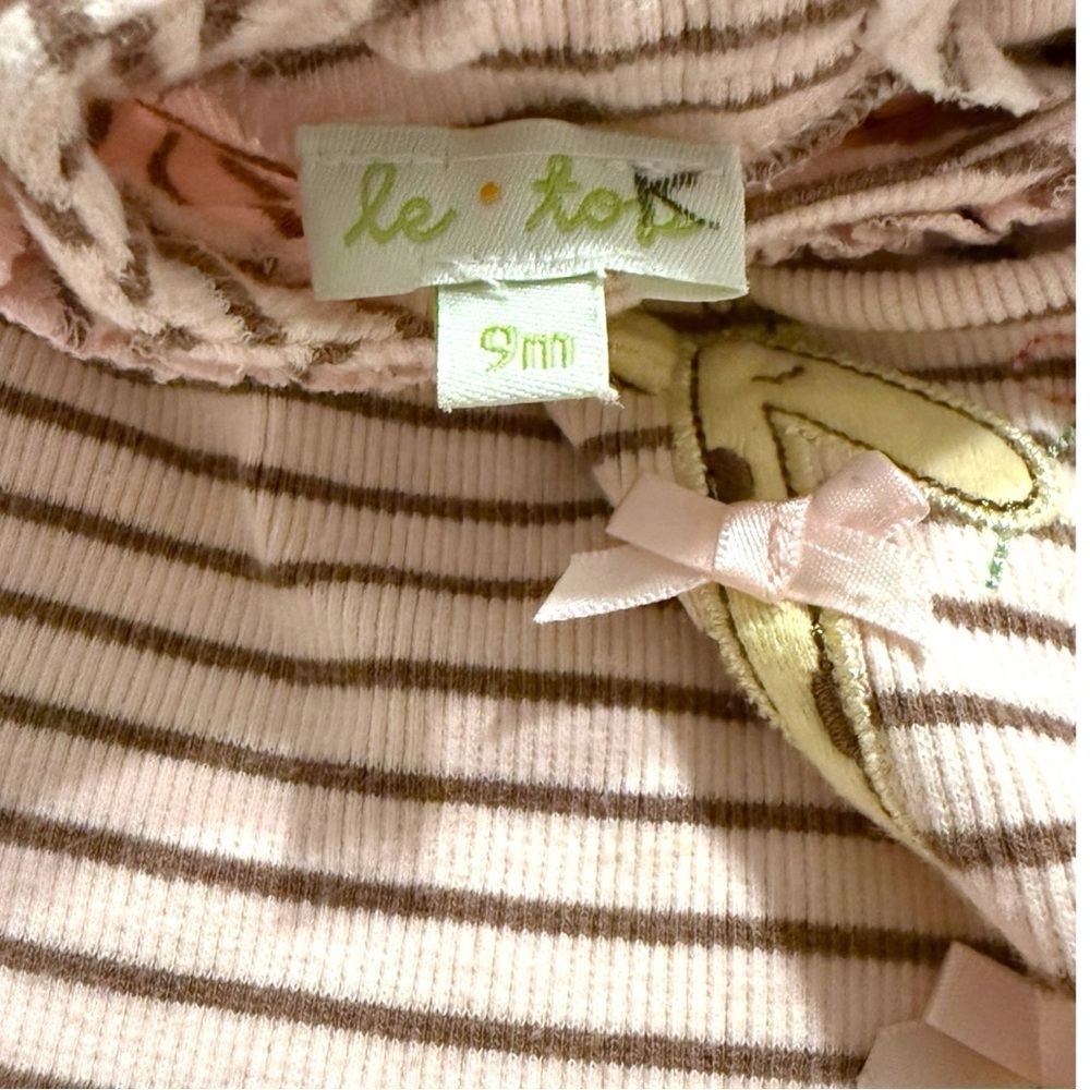 Vintage Le Top Baby Girl Giraffe Outfit 9M Pink Stripe Dress & Leggings - Picture 5 of 11